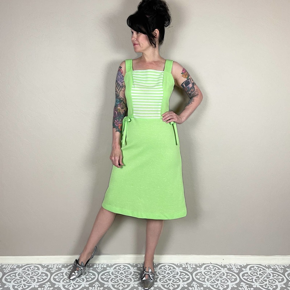 Vintage Green Striped Dress